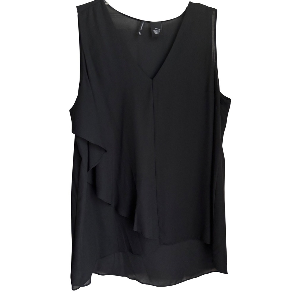 New Directions Black Sleeveless V Neck‎ Ruffle High Low Chiffon Top XL